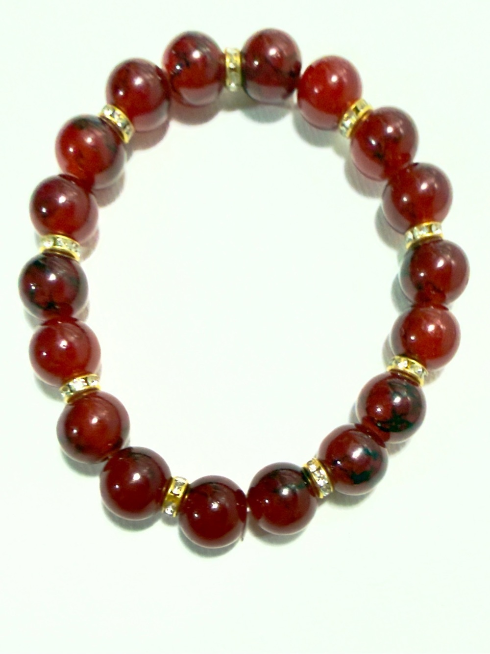 Red & black swirl carnelian beaded stretch bracelet Women’s jewelry